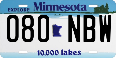 MN license plate 080NBW