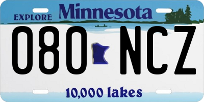 MN license plate 080NCZ