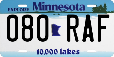 MN license plate 080RAF