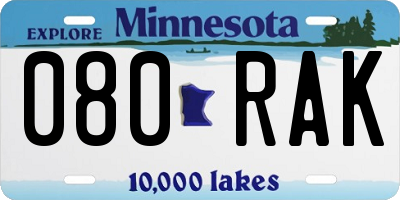 MN license plate 080RAK