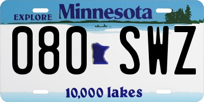 MN license plate 080SWZ