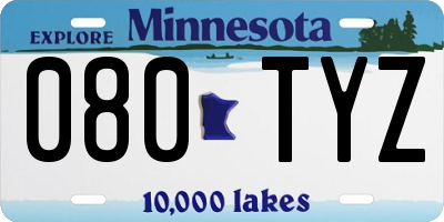 MN license plate 080TYZ