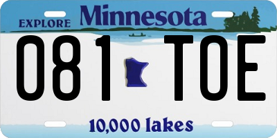 MN license plate 081TOE