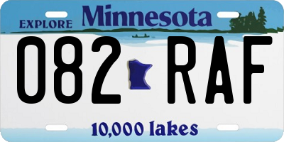 MN license plate 082RAF