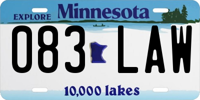 MN license plate 083LAW