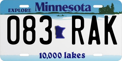 MN license plate 083RAK