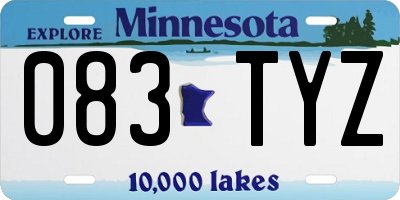 MN license plate 083TYZ