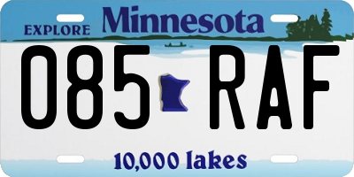 MN license plate 085RAF