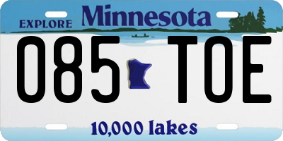 MN license plate 085TOE