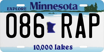 MN license plate 086RAP
