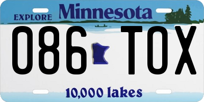 MN license plate 086TOX