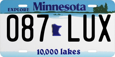 MN license plate 087LUX