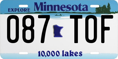 MN license plate 087TOF