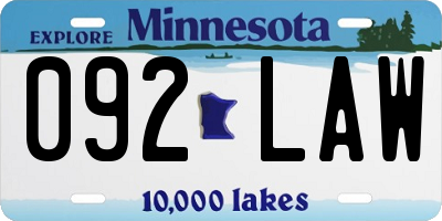 MN license plate 092LAW