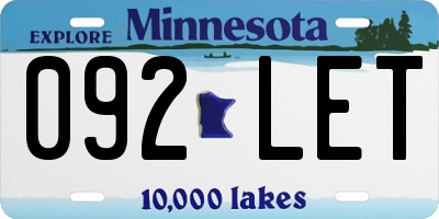 MN license plate 092LET