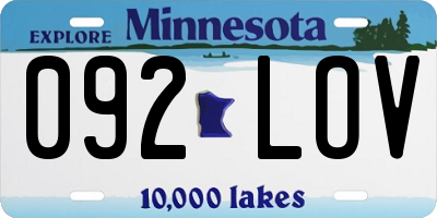 MN license plate 092LOV