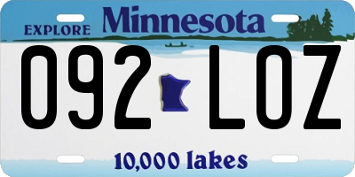 MN license plate 092LOZ