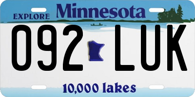 MN license plate 092LUK