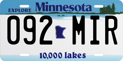 MN license plate 092MIR