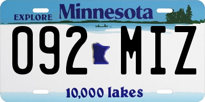 MN license plate 092MIZ