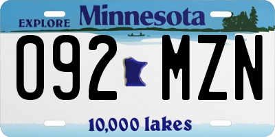 MN license plate 092MZN