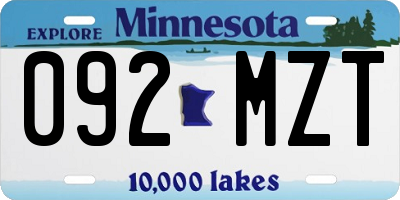 MN license plate 092MZT