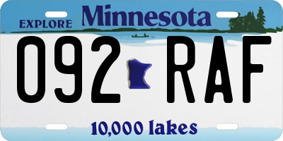 MN license plate 092RAF