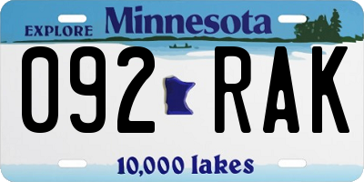 MN license plate 092RAK