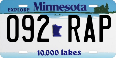 MN license plate 092RAP