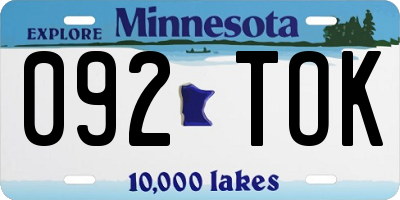 MN license plate 092TOK