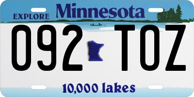MN license plate 092TOZ