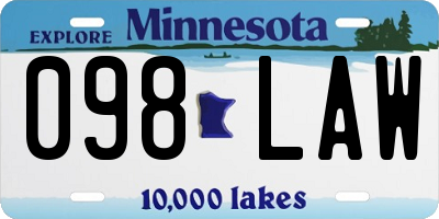 MN license plate 098LAW