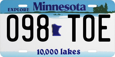 MN license plate 098TOE