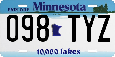 MN license plate 098TYZ