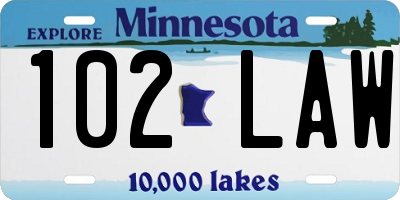 MN license plate 102LAW