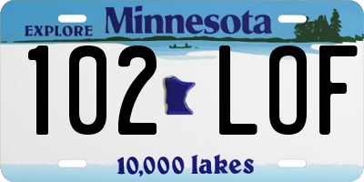 MN license plate 102LOF