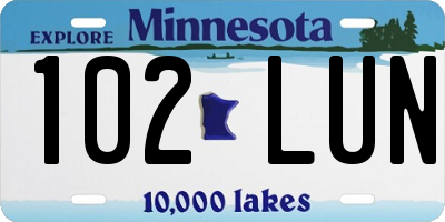 MN license plate 102LUN