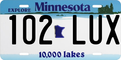 MN license plate 102LUX