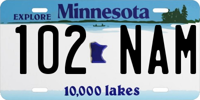 MN license plate 102NAM