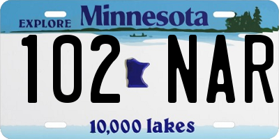 MN license plate 102NAR