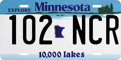 MN license plate 102NCR
