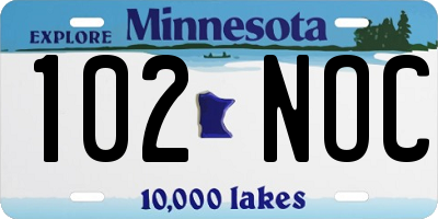 MN license plate 102NOC