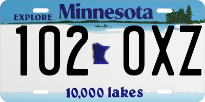 MN license plate 102OXZ
