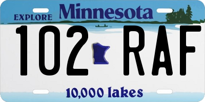 MN license plate 102RAF