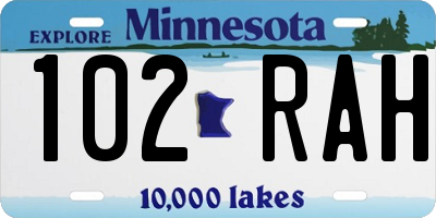 MN license plate 102RAH