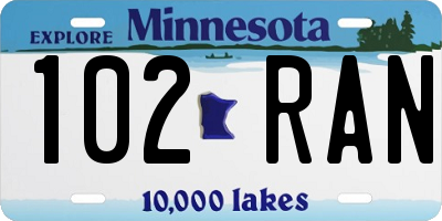 MN license plate 102RAN