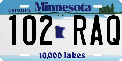 MN license plate 102RAQ