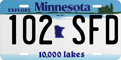 MN license plate 102SFD