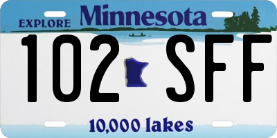 MN license plate 102SFF