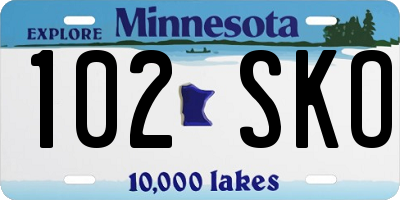 MN license plate 102SKO